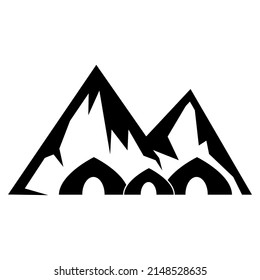 Silhouette de montaña con tienda. Diseño plano. Ilustración vectorial sobre fondo blanco.