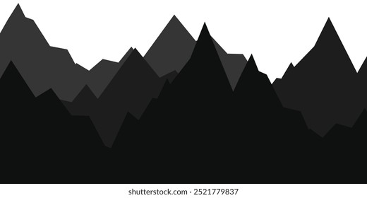 Mountain silhouette vector with clean, sharp peaks. Ideal for outdoor-themed designs, adventure branding, or nature illustrations, offering a simple yet striking representation of rugged mountain land