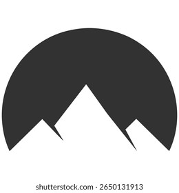Mountain silhouette, vector mountain icon, black peak logo template, minimalist landscape symbol, hiking and travel design element, isolated graphic art on transparent background.