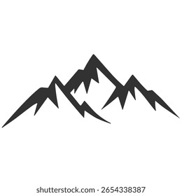 Mountain silhouette, vector mountain icon, black peak logo template, minimalist landscape symbol, hiking and travel design element, isolated graphic art on transparent background.