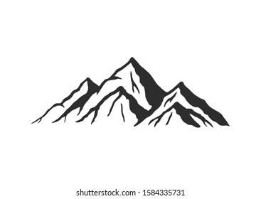 Mountain silhouette - vector icon. Rocky peaks. Mountains ranges. Black and white mountain icon isolated