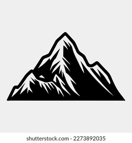 Mountain silhouette - vector icon. Rocky peaks. Mountains ranges. Black and white mountain icon