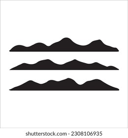 Mountain silhouette - vector icon. Rocky peaks. Mountains ranges. Forest, Black and white mountain icon isolated