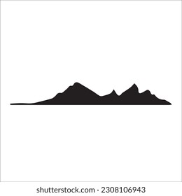 Silhouette de montaña - icono vector. Picos rocosos. Cordilleras. Icono de montaña blanco, negro y bosque aislado
