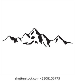 Mountain silhouette - vector icon. Rocky peaks. Mountains ranges. Forest, Black and white mountain icon isolated