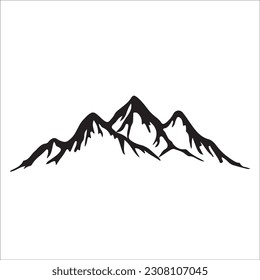 Silhouette de montaña - icono vector. Picos rocosos. Cordilleras. Icono de montaña blanco, negro y bosque aislado