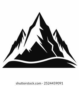Mountain silhouette vector icon. Rocky peaks. Black and white mountain icon diverse