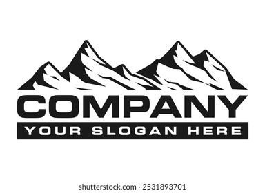  Mountain silhouette - vector icon. Rocky peaks. Mountains ranges. Black and white mountain. template