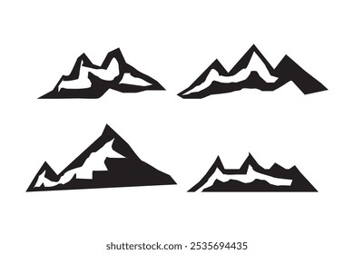 Mountain silhouette - vector icon. Rocky peaks. Mountains ranges. Black and white mountain icon isolated