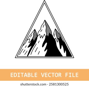 Mountain silhouette - vector icon. Rocky peaks.