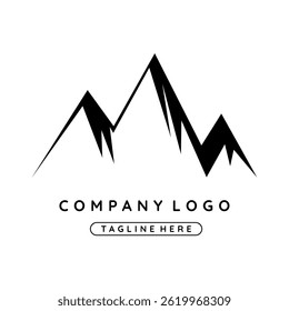 Silueta de montaña - icono de Vector. Picos rocosos. Cordilleras. Logo de montaña en blanco y negro