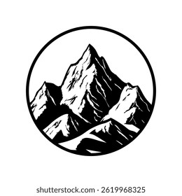 Silhueta de montanha - ícone vetorial. Picos rochosos. Cordilheiras. Logotipo da montanha preto e branco