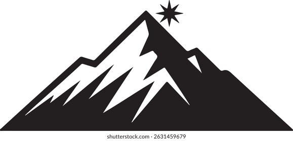 Mountain silhouette - vector icon. Rocky peaks. Mountains ranges. Black and white mountain icon