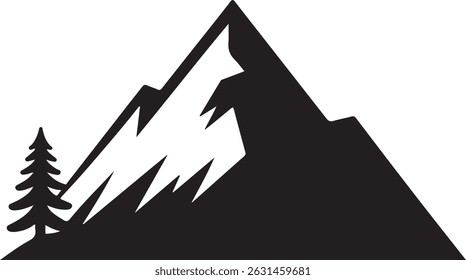 Mountain silhouette - vector icon. Rocky peaks. Mountains ranges. Black and white mountain icon