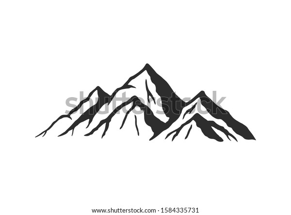 Mountain silhouette - vector
icon. Rocky peaks. Mountains ranges. Black and white mountain icon
isolated