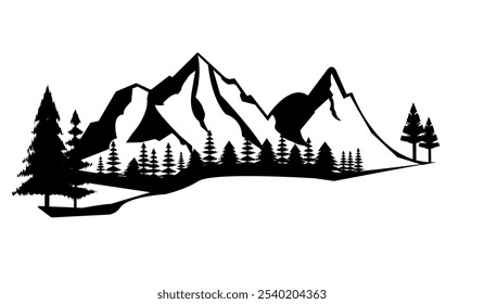 Ilustração do vetor da silhueta da montanha. Silhueta preta de montanhas picos paisagem banner panorama ilustração. 