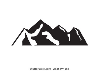 vetor de silhueta de montanha, silhuetas de picos de montanha. Montanha rochosa isolada. rocha, colina, logotipos de pico. símbolos decorativos Logotipo da montanha Camping, etiquetas de viagem, emblemas de escalada ou caminhada.