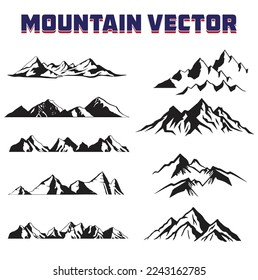 Mountain silhouette vector set.  outdoor design elements. landscape set black on white background.