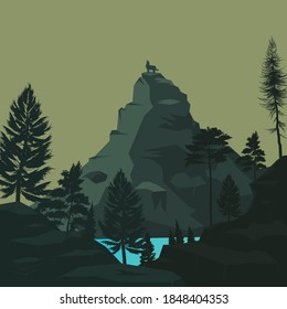 Mountain silhouette, with the wolf on the summit