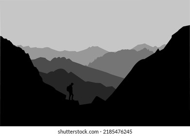 Mountain silhouettes in black and white. Vector set of design elements for flyer banner website poster.