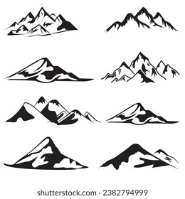 Silhouettes Clipart de montaña aislado de fondo blanco. Conjunto de formas montañosas aisladas sobre fondo blanco. Vector de montaña. Ilustración vectorial.