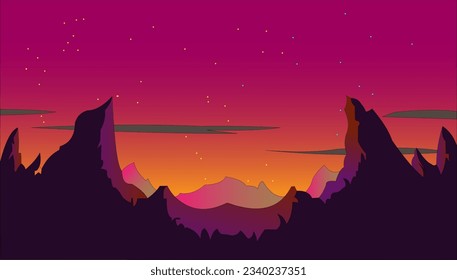 mountain silhouettes in the evening at sunset