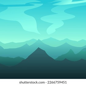 Mountain silhouettes. Far horizon landscape. Sharp rock peaks and hills. Ridge and range. Cartoon fun style. Flat design. Vector