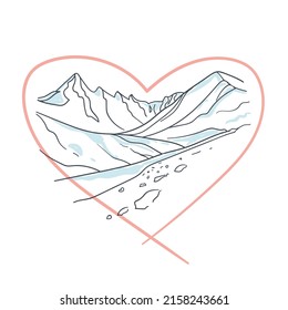 Mountain silhouettes in a heart. Vector illustration