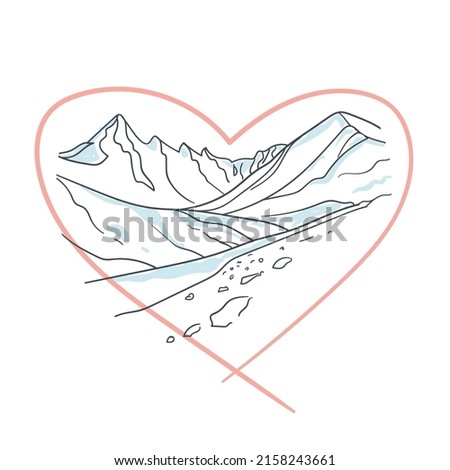 Mountain silhouettes in a heart. Vector illustration