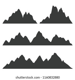 Mountain silhouettes isolated on white. Set of outdoor design elements. Vector mountains ridges.