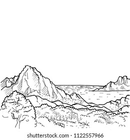 mountain silhouettes and nature viewscape panorama