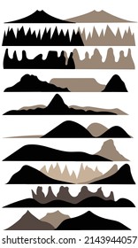 Mountain silhouettes on white background vector set of outdoor design elements,Mountains in ten different types EPS10