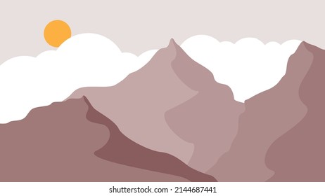 Silhouettes de montaña con sol.  Picos en la puesta de sol. Paisaje montañoso. Logo de la Cumbre y puesta de sol .Vector