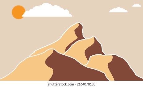 Mountain silhouettes with sun.  Peaks in sunset. Mountain landscape . Summit and sunset logo .Vector