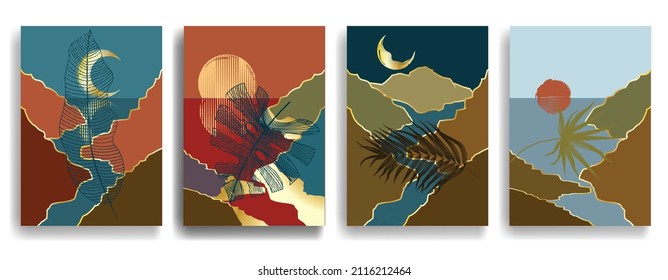 Mountain silhouettes with sun.  Rocky peaks in sunset.  Splatter Paint Texture . Distress Grunge background .Abstract vector.