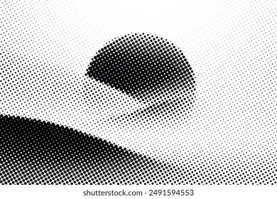Mountain Silhouettes with Sunset Landscape in black and white dotted halftone texture. A mountain view vector illustration with a transparent background.