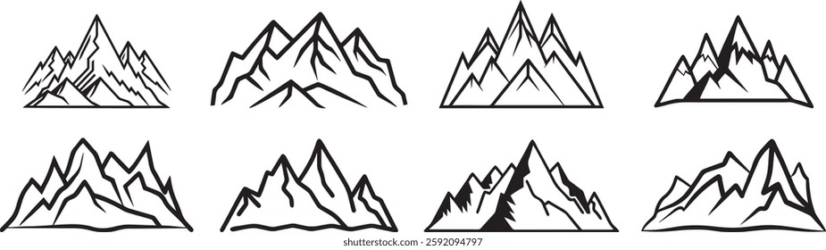 Mountain Silhouettes vector icon set with white background