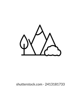 Mountain Simple Outline Sign. Suitable for books, stores, shops. Editable stroke in minimalistic outline style. Symbol for design 