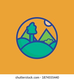 Mountain simple round logo und die Natur darin, Vektorgrafik