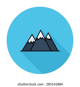Mountain. Single flat color icon on the circle. Vector illustration.