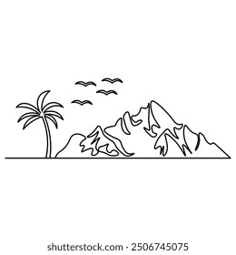 Montaña de una sola línea de arte, dibujo continuo de una línea de Arte vectorial de contorno aislado