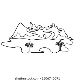 Mountain single line art, continuous one line drawing of  Isolated outline vector art