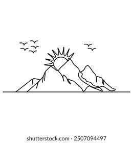 Mountain single line art, continuous one line drawing of  Isolated outline vector art 

