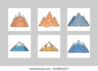 Mountain Sketch Vector Art illustration set.