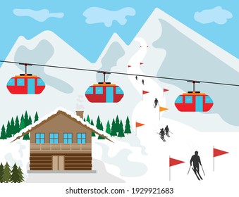 Mountain ski center with cable car