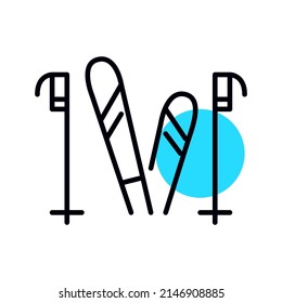 Mountain ski. Recreational winter sport and entertainment. Pixel perfect, editable stroke geometric icon