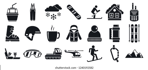 Mountain ski resort icon set. Simple set of mountain ski resort vector icons for web design on white background