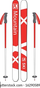 mountain ski and stick vector illustration isolated on white background