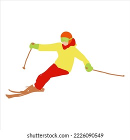 MOUNTAIN SKI WOMAN FLAT CARTOON DRAWING