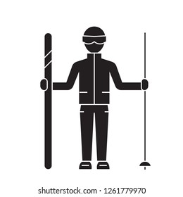 Mountain skier black vector concept icon. Mountain skier flat illustration, sign
